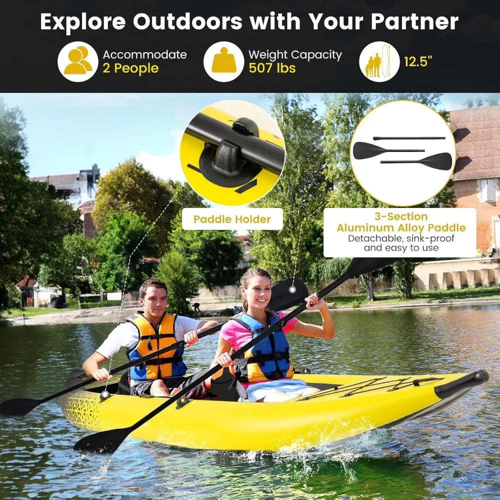 12.5 Ft Inflatable Tandem Kayak with Drop-Stitch Floor & Accessories