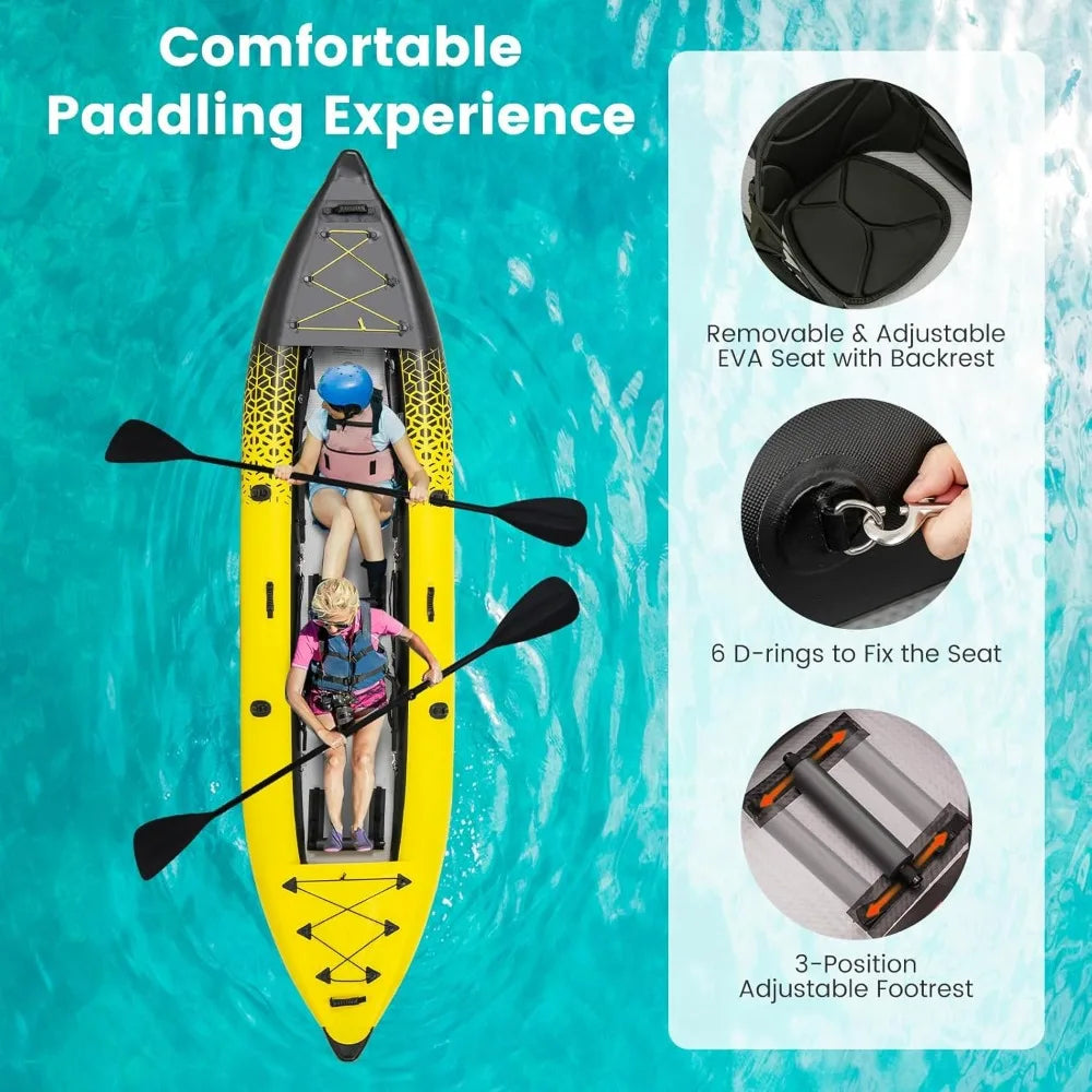 12.5 Ft Inflatable Tandem Kayak with Drop-Stitch Floor & Accessories