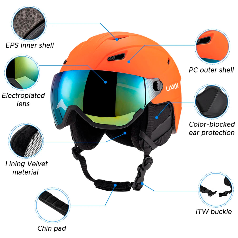LIXADA Integrated Ski & Snowboard Helmet with Removable Visor & Goggles