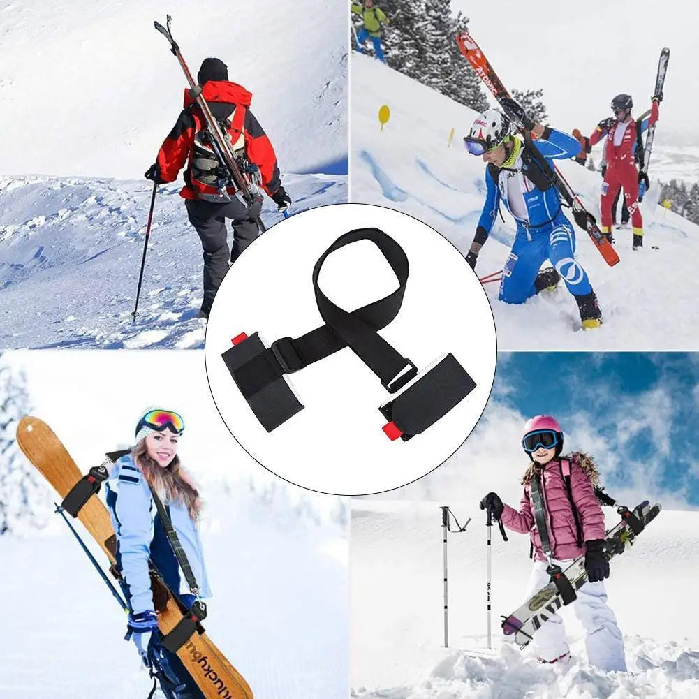 Black Nylon Adjustable Ski Handle Strap Carrier