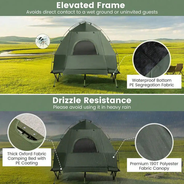 2-Person Portable Pop-Up Tent with Cot, Air Mattress & Sleeping Bag