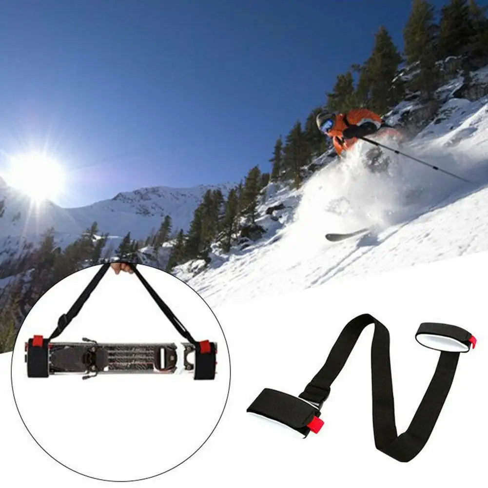 Black Nylon Adjustable Ski Handle Strap Carrier