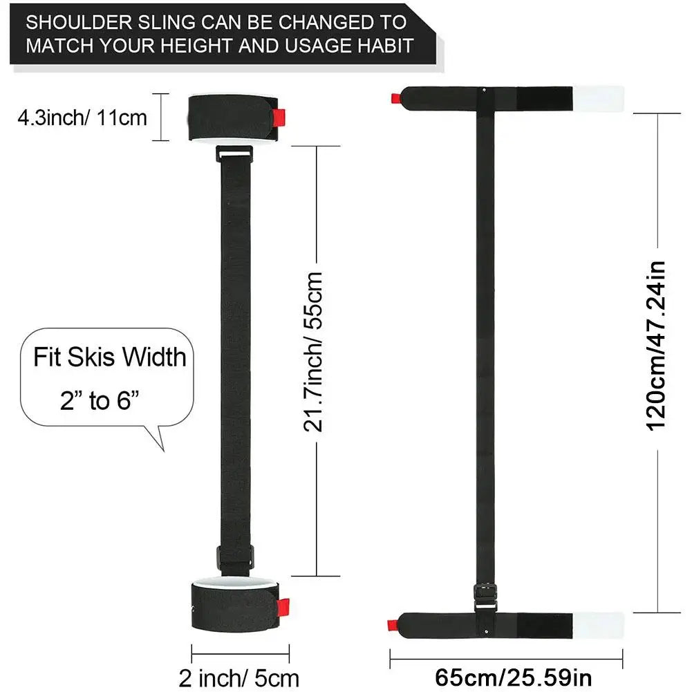 Black Nylon Adjustable Ski Handle Strap Carrier