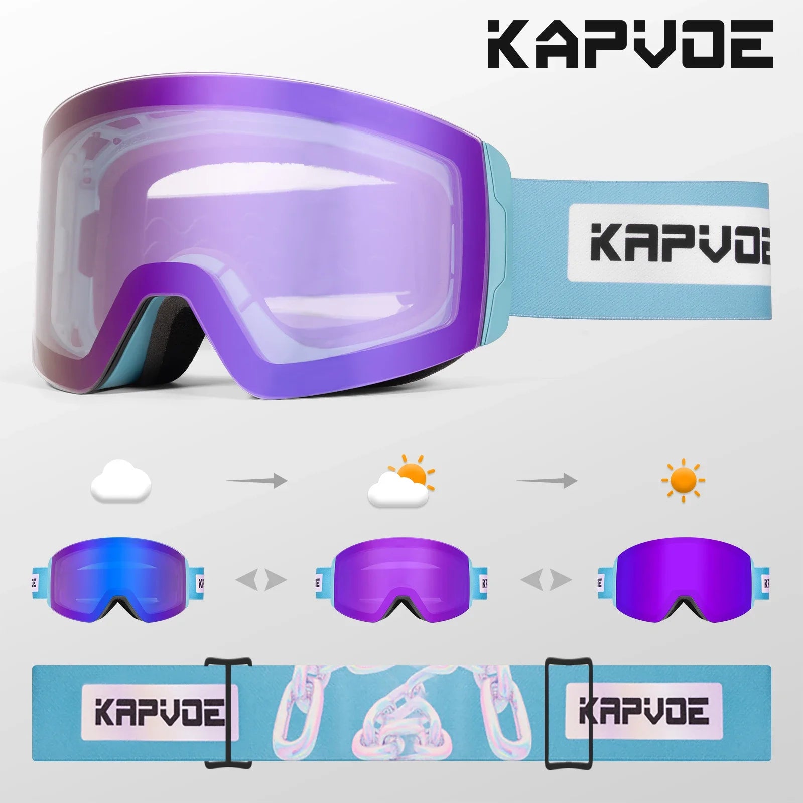 Kapvoe Photochromic Magnetic Ski Goggles UV400