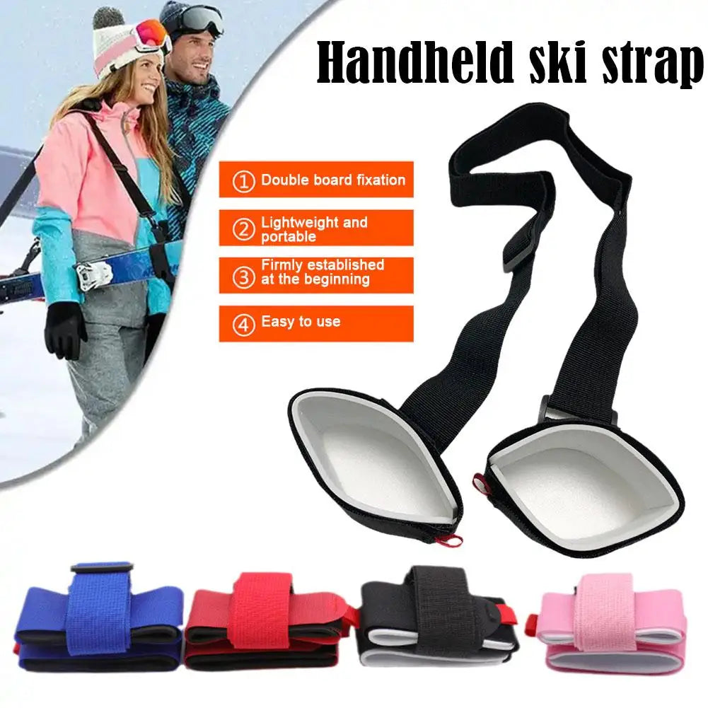 Black Nylon Adjustable Ski Handle Strap Carrier