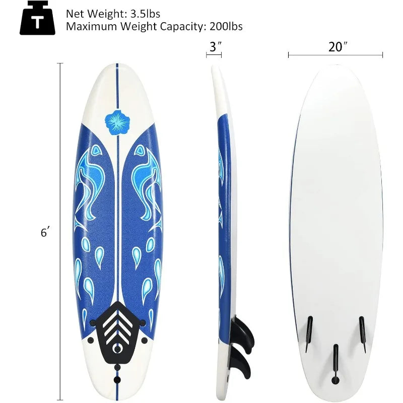 GYMAX 6' Body Surfboard with Removable Fins & Leash