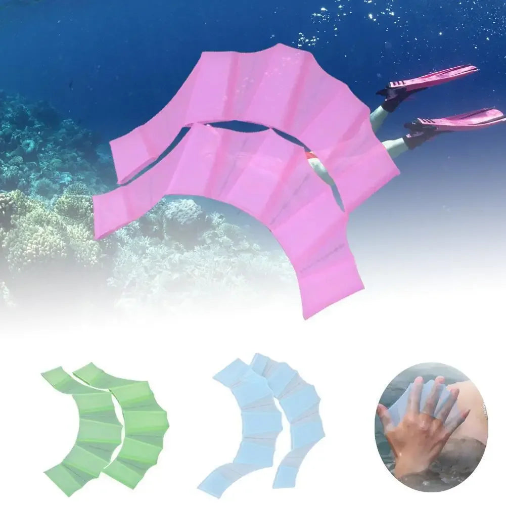 Silicone Swim Training Fins & Webbed Gloves Set