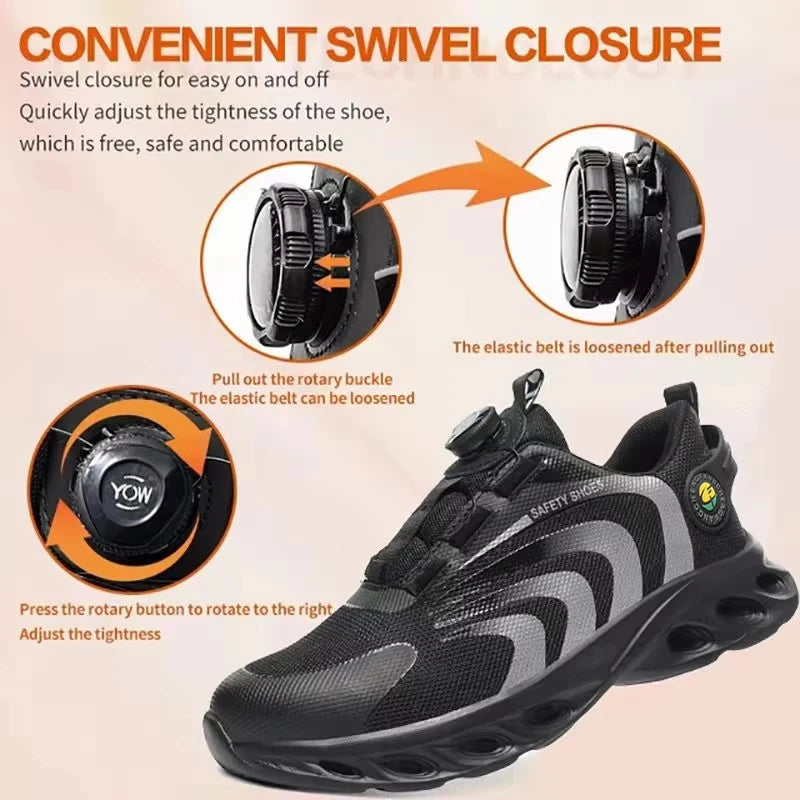 Rotary Buckle Lightweight Steel Toe Safety Work Sneakers