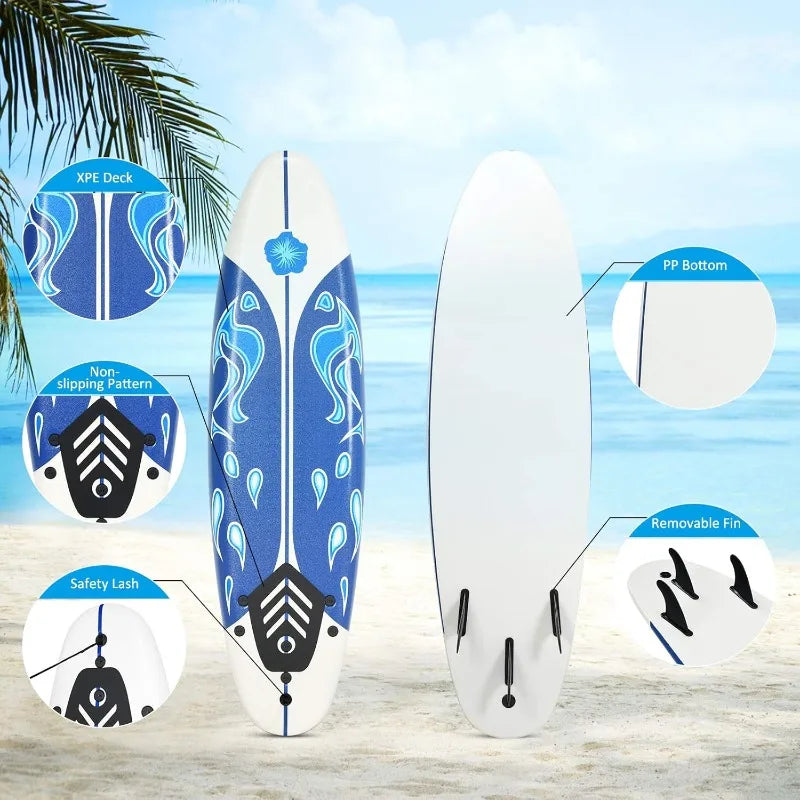 GYMAX 6' Body Surfboard with Removable Fins & Leash