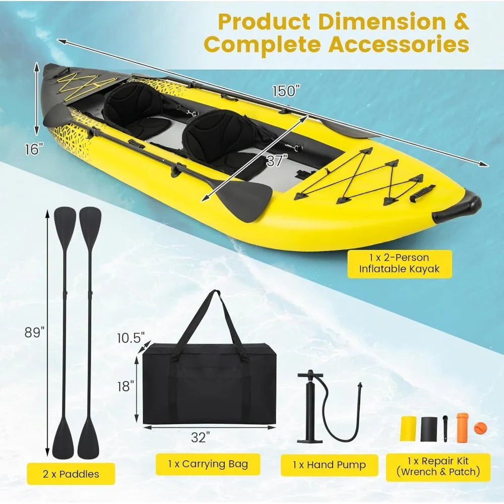 12.5 Ft Inflatable Tandem Kayak with Drop-Stitch Floor & Accessories