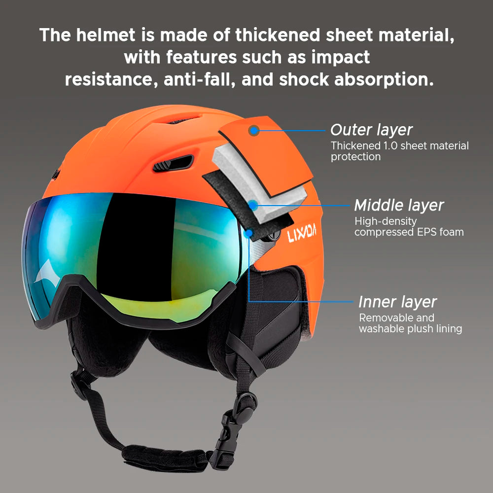LIXADA Integrated Ski & Snowboard Helmet with Removable Visor & Goggles