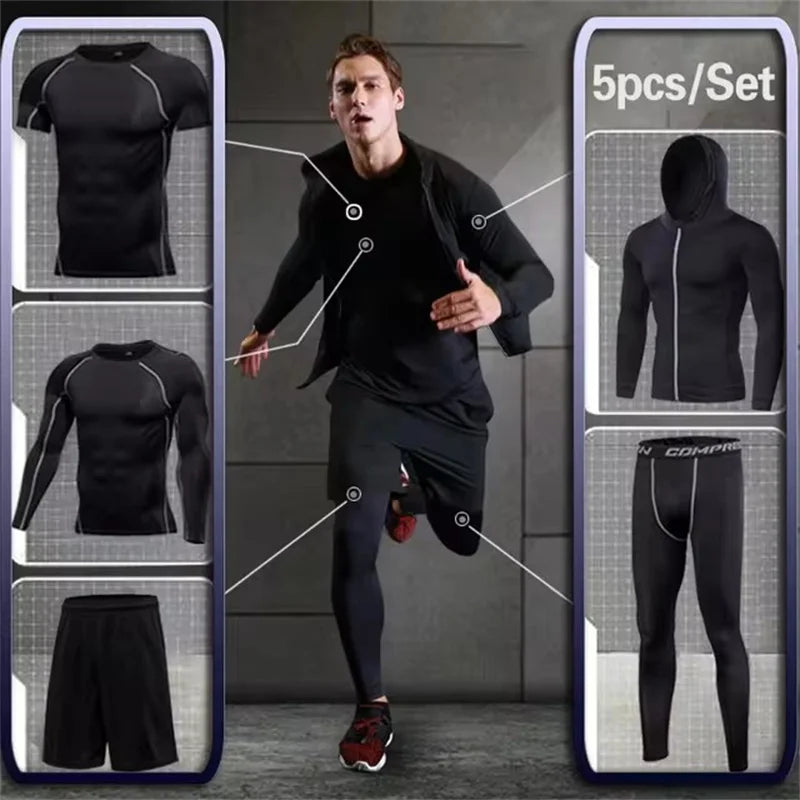 Men’s Compression Sportswear Set – 5-Piece Gym Outfit