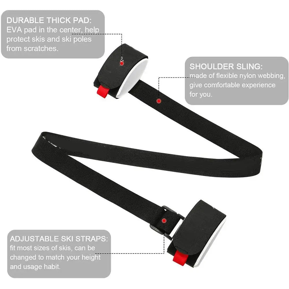 Black Nylon Adjustable Ski Handle Strap Carrier
