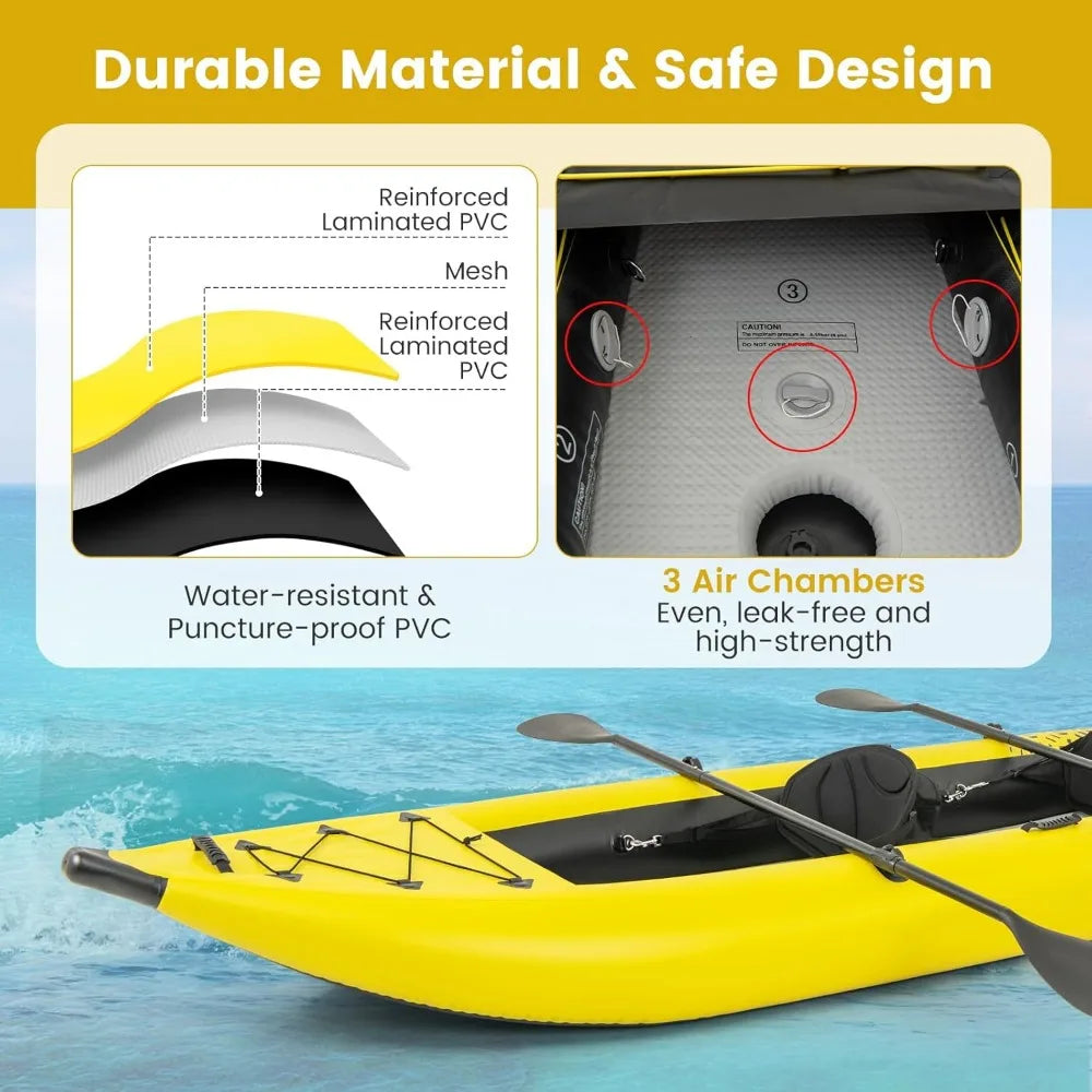 12.5 Ft Inflatable Tandem Kayak with Drop-Stitch Floor & Accessories