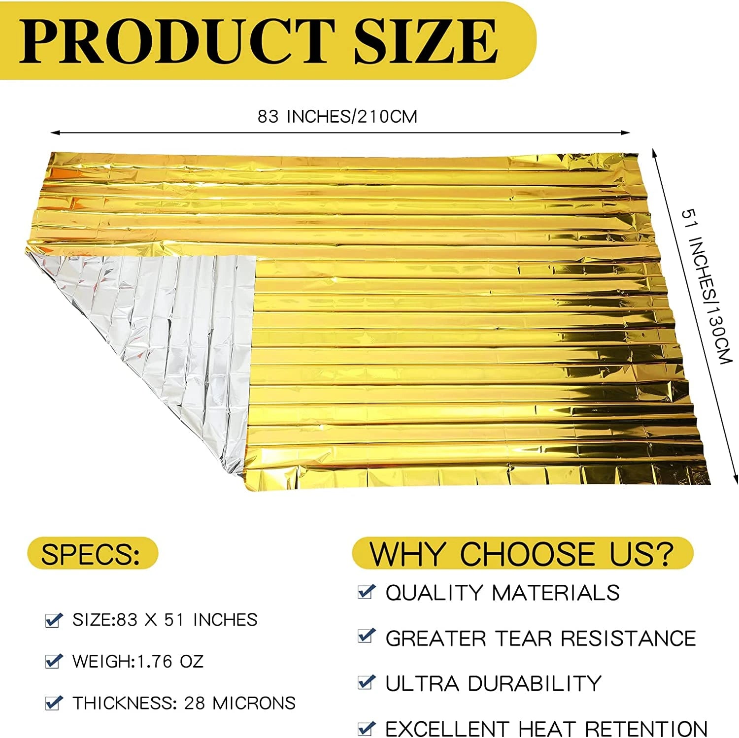 5–30Pc Emergency Thermal Survival Blanket 130x210cm