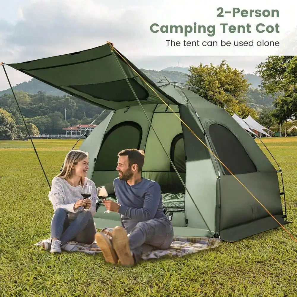 2-Person Portable Pop-Up Tent with Cot, Air Mattress & Sleeping Bag