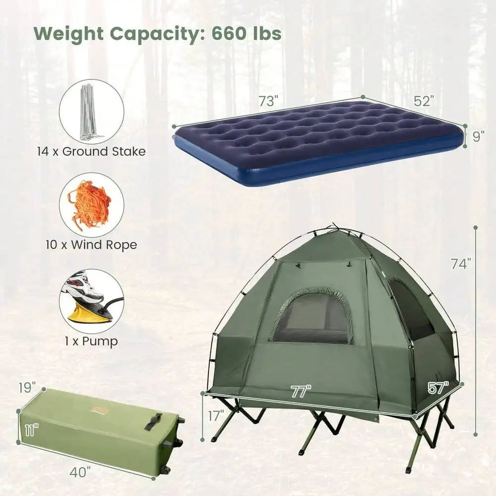 2-Person Portable Pop-Up Tent with Cot, Air Mattress & Sleeping Bag