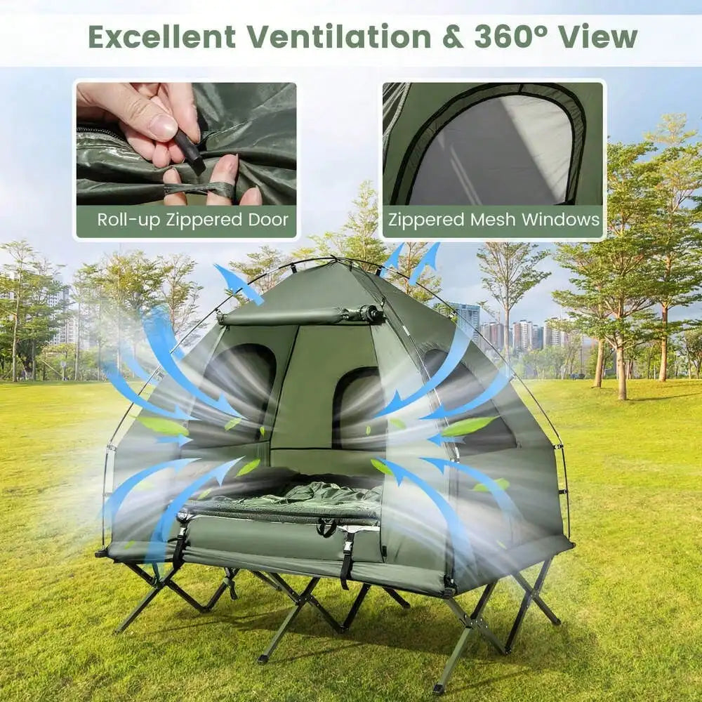 2-Person Portable Pop-Up Tent with Cot, Air Mattress & Sleeping Bag