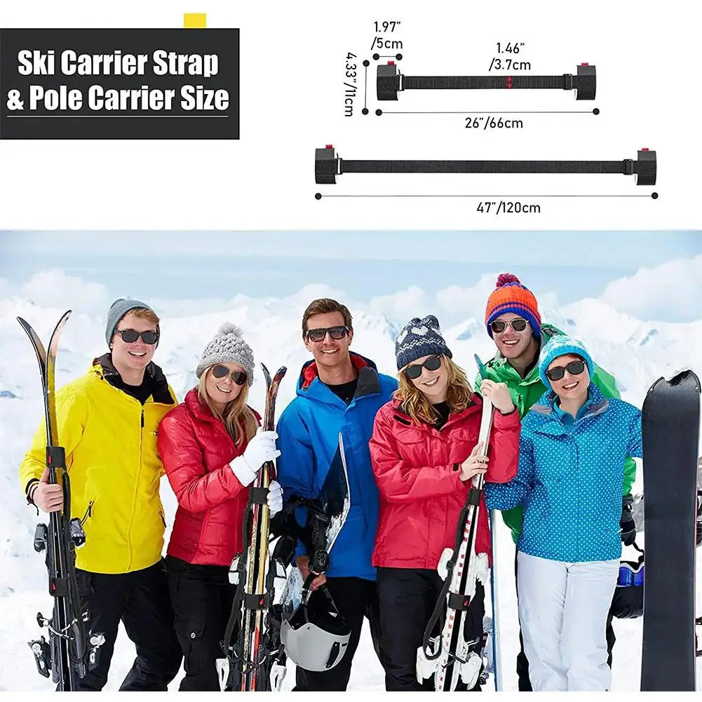 Black Nylon Adjustable Ski Handle Strap Carrier
