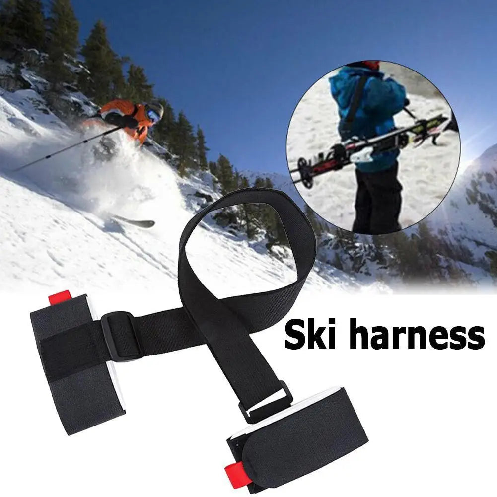 Black Nylon Adjustable Ski Handle Strap Carrier