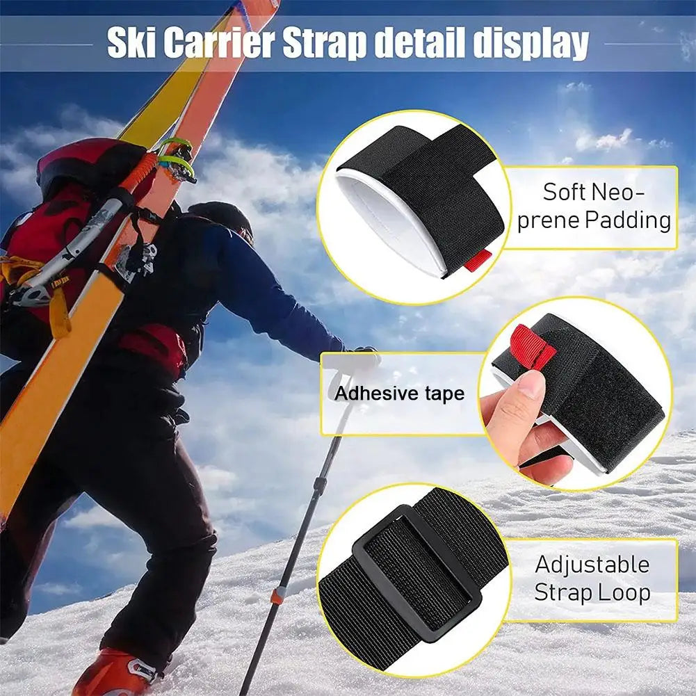 Black Nylon Adjustable Ski Handle Strap Carrier