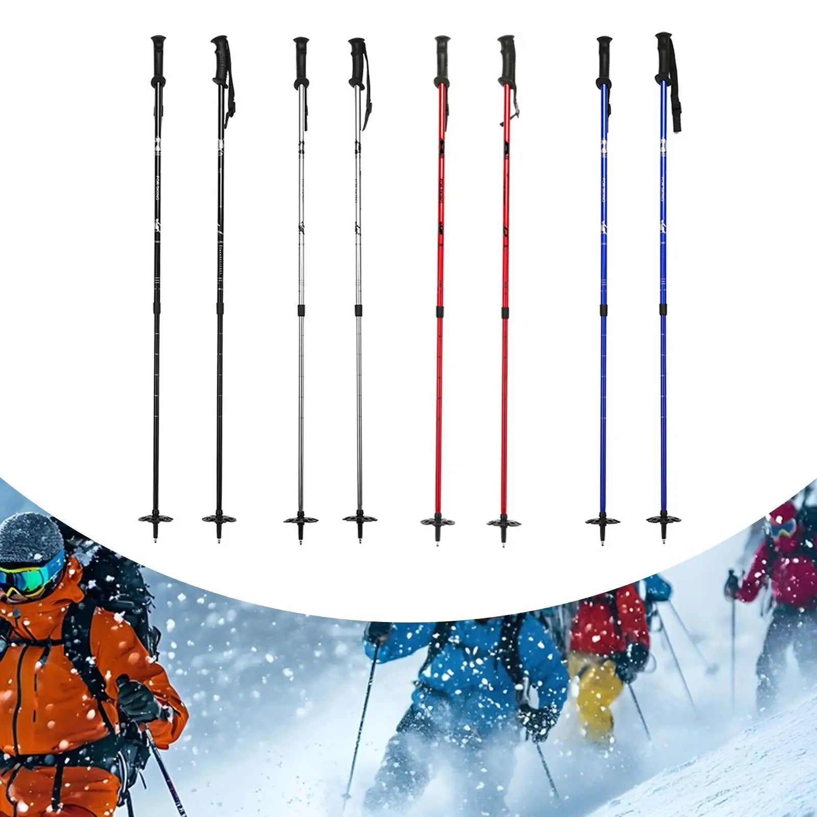 Ski Poles with Lock System & Ergonomic Grip for Adults & Kids