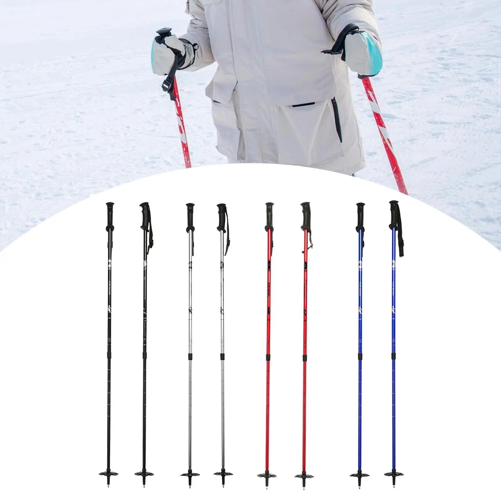 Ski Poles with Lock System & Ergonomic Grip for Adults & Kids